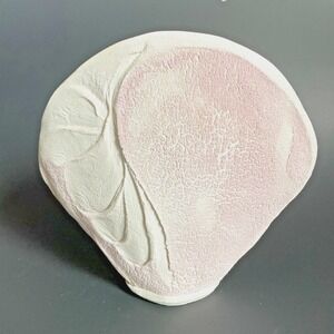 Vintage Pale‎ Pink Round Pocket Vase Textured Handmade Artist Signed Clamshell
